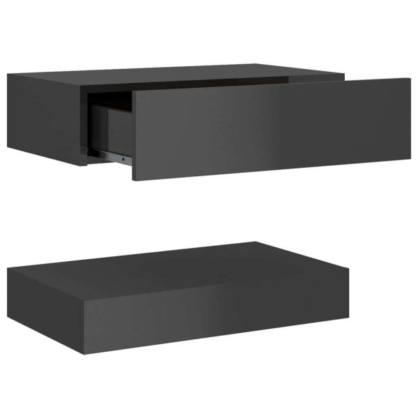 Poughkeepsie Bedside Cabinet 60×35 cm Engineered Wood – High Gloss Grey, 1