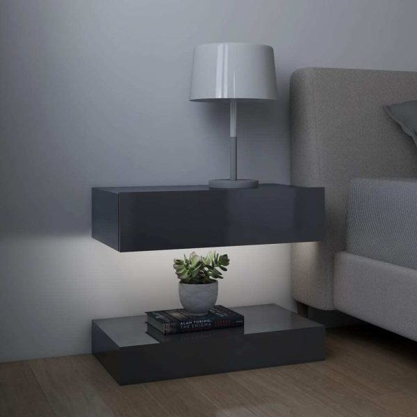 Poughkeepsie Bedside Cabinet 60×35 cm Engineered Wood – High Gloss Grey, 2