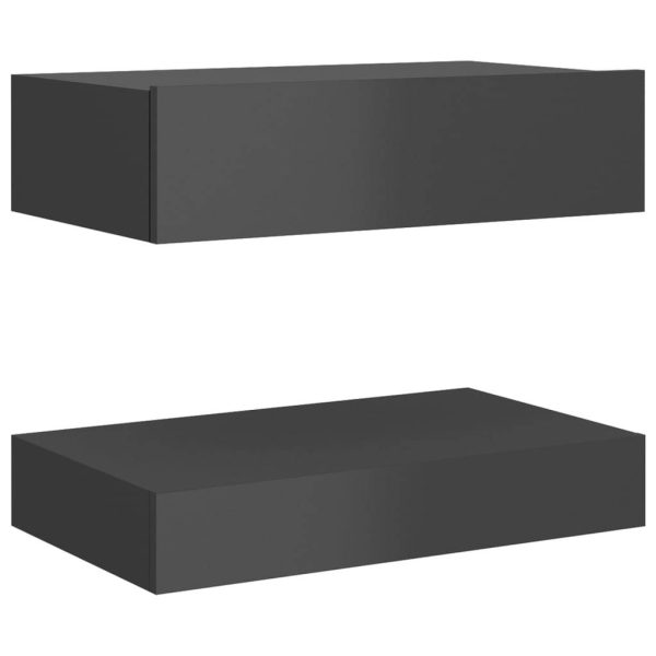 Poughkeepsie Bedside Cabinet 60×35 cm Engineered Wood – High Gloss Grey, 2