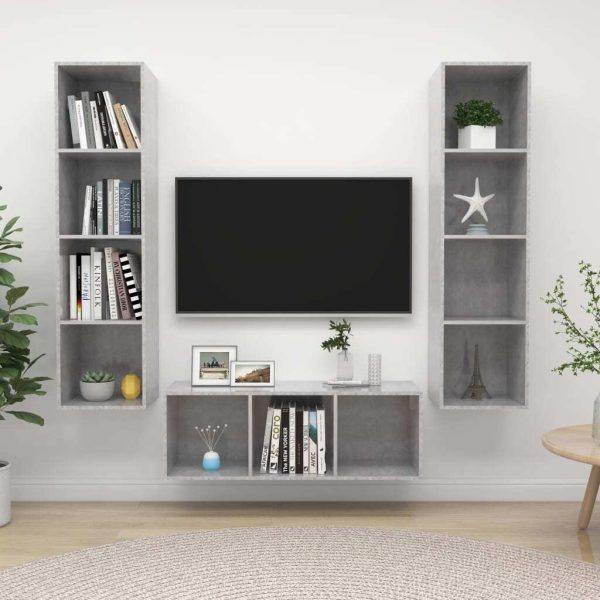 Berlin 3 Piece TV Cabinet Set Engineered Wood – Concrete Grey