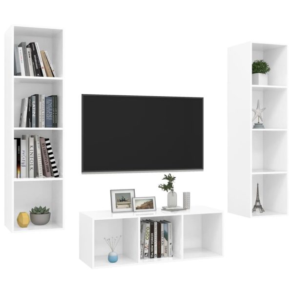 Berlin 3 Piece TV Cabinet Set Engineered Wood – High Gloss White