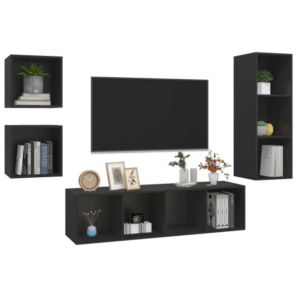Shenandoah 4 Piece TV Cabinet Set Engineered Wood – Black