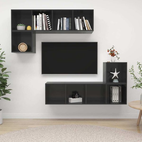 Casper 4 Piece TV Cabinet Set Engineered Wood – High Gloss Grey