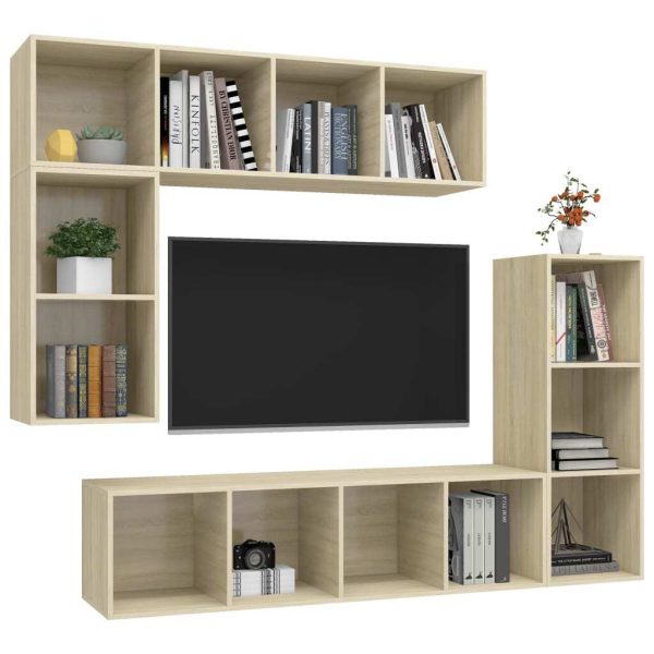 Dover 4 Piece TV Cabinet Set Engineered Wood – Sonoma oak