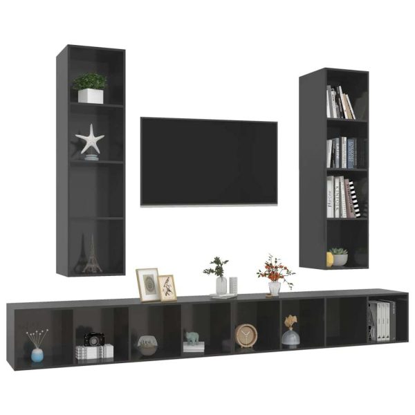Cockermouth Wall-mounted TV Cabinets 4 pcs Engineered Wood – High Gloss Grey
