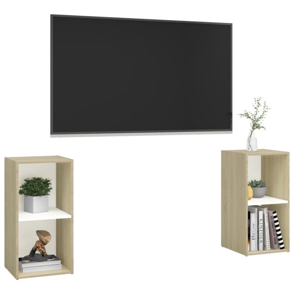 Bridgnorth TV Cabinets 2 pcs Engineered Wood – 72x35x36.5 cm, White and Sonoma Oak