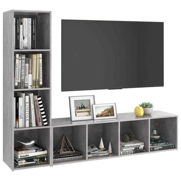 Island TV Cabinets 2 pcs Engineered Wood – 142.5x35x36.5 cm, Concrete Grey