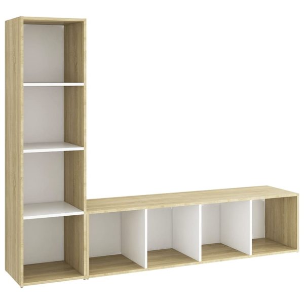 Island TV Cabinets 2 pcs Engineered Wood – 142.5x35x36.5 cm, White and Sonoma Oak