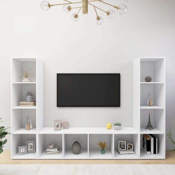 Des TV Cabinets 3 pcs 142.5x35x36.5 cm Engineered Wood – White