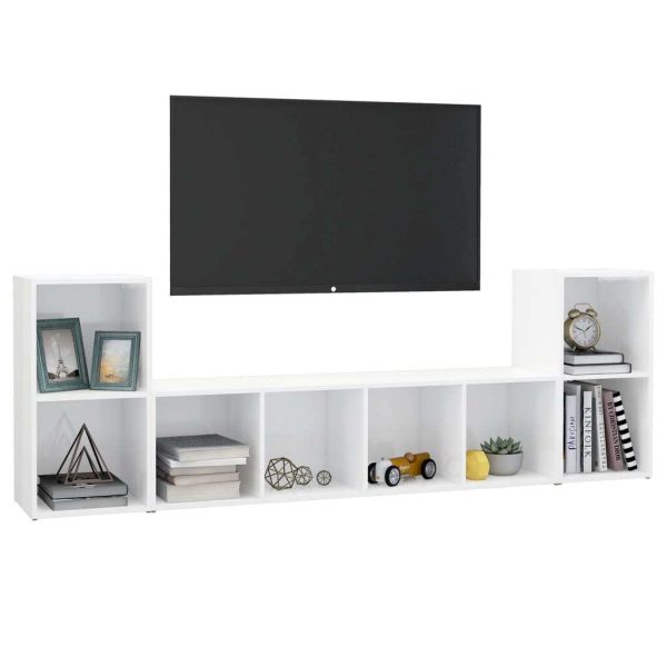 Clayton 3 Piece TV Cabinet Set Engineered Wood – High Gloss White