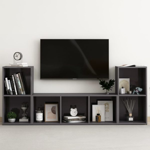 Commack 3 Piece TV Cabinet Set Engineered Wood – High Gloss Grey
