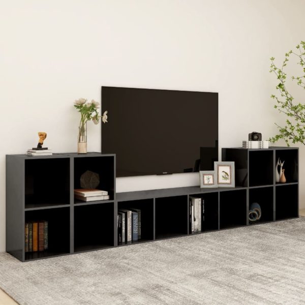 Downers 5 Piece TV Cabinet Set Engineered Wood – High Gloss Grey