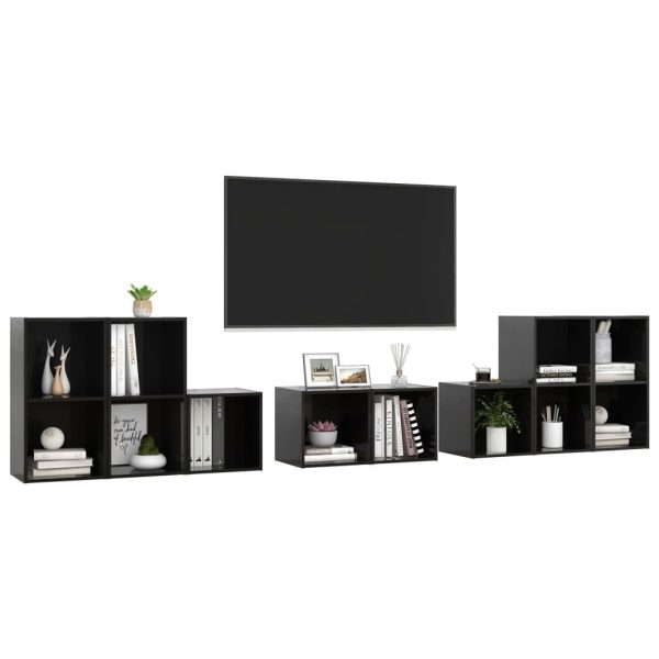 Huddersfield 8 Piece TV Cabinet Set Engineered Wood – High Gloss Black