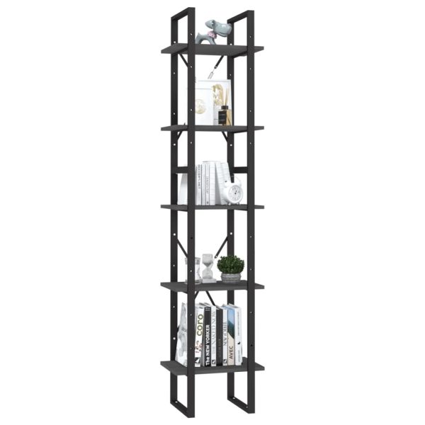 5-Tier Book Cabinet Pinewood – 40x30x175 cm, Grey