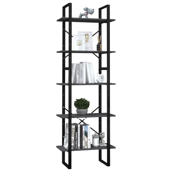 5-Tier Book Cabinet Pinewood – 60x30x175 cm, Grey