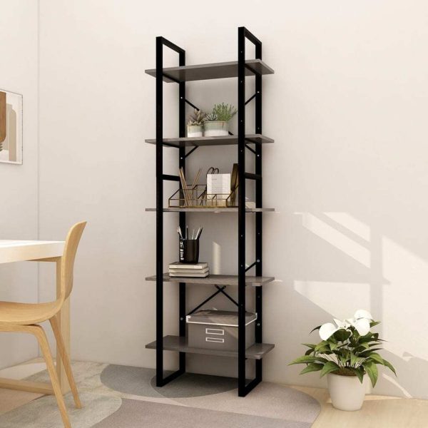 5-Tier Book Cabinet Pinewood – 60x30x175 cm, Grey