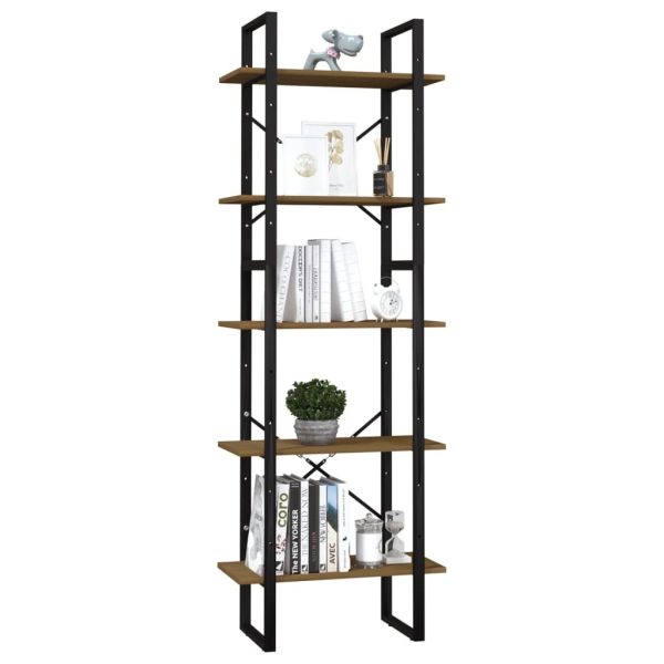 5-Tier Book Cabinet Pinewood – 60x30x175 cm, Black and Dark Brown