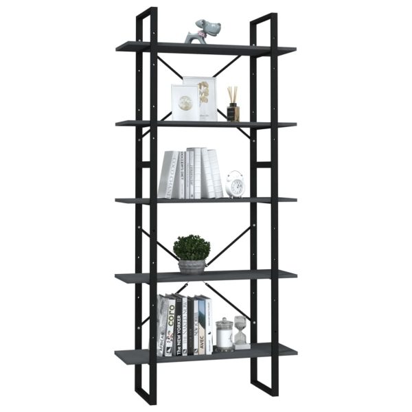 5-Tier Book Cabinet Pinewood – 80x30x175 cm, Grey