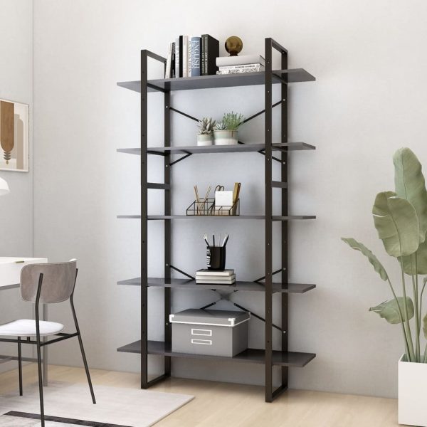 5-Tier Book Cabinet Engineered Wood – 100x30x175 cm, Grey