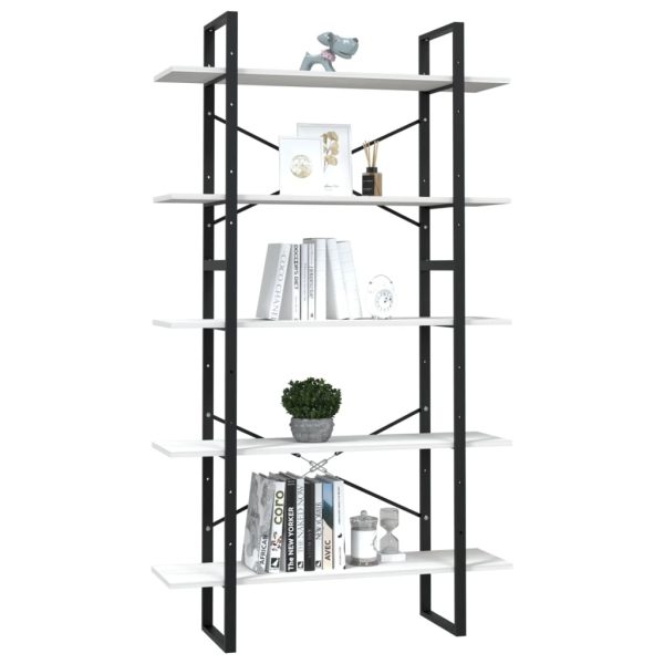 5-Tier Book Cabinet Pinewood – 100x30x175 cm, White