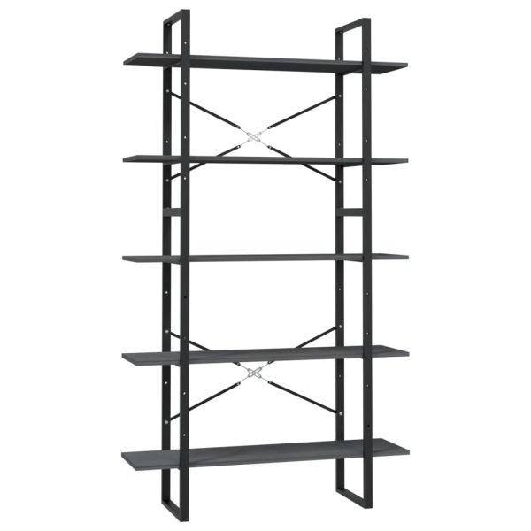5-Tier Book Cabinet Pinewood – 100x30x175 cm, Grey