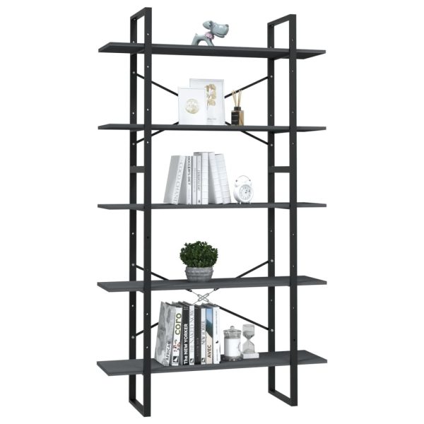 5-Tier Book Cabinet Pinewood – 100x30x175 cm, Grey