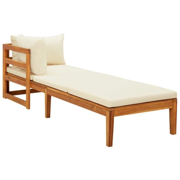Sun Loungers with Cushions 2 pcs Acacia Wood – Cream White