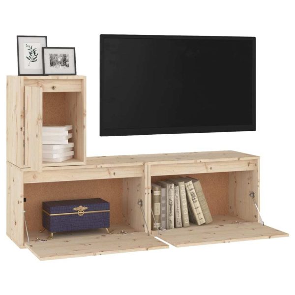Capitola TV Cabinets 3 pcs Solid Wood Pine – Brown