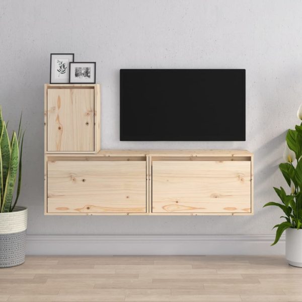 Capitola TV Cabinets 3 pcs Solid Wood Pine – Brown
