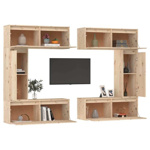 Poinciana TV Cabinets 6 pcs Solid Wood Pine – Brown