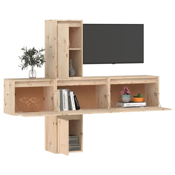 Edmonton TV Cabinets 5 pcs Solid Wood Pine – Brown