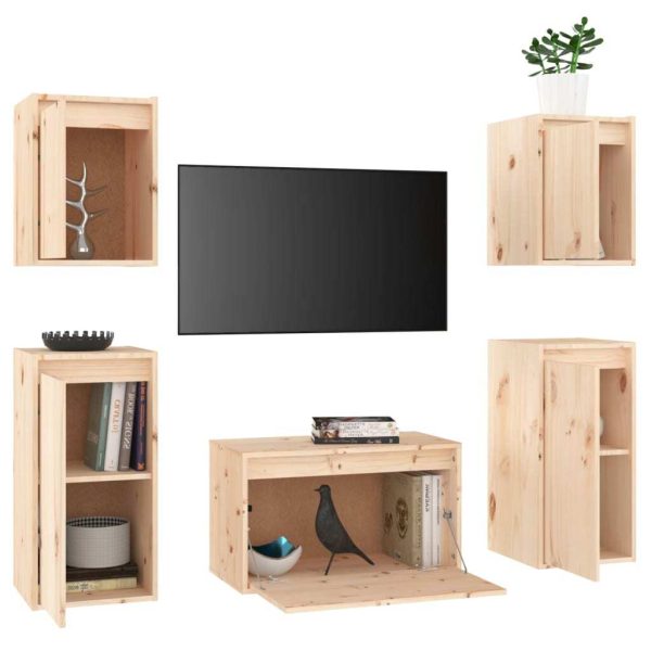 Hamilton TV Cabinets 5 pcs Solid Wood Pine – Brown