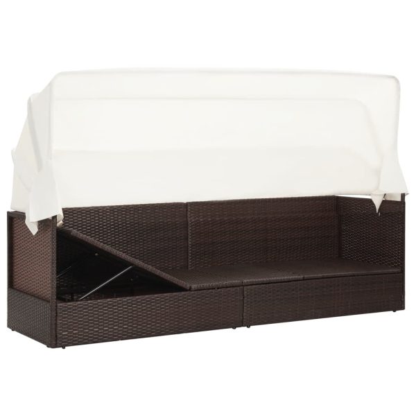 Garden Sofa with Canopy Poly Rattan – Brown