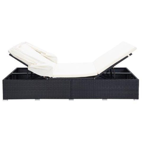 2-Person Sunbed with Cushion Poly Rattan – Black