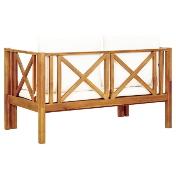 2-Seater Garden Bench with Cushions Solid Acacia Wood – 122 cm, Cream