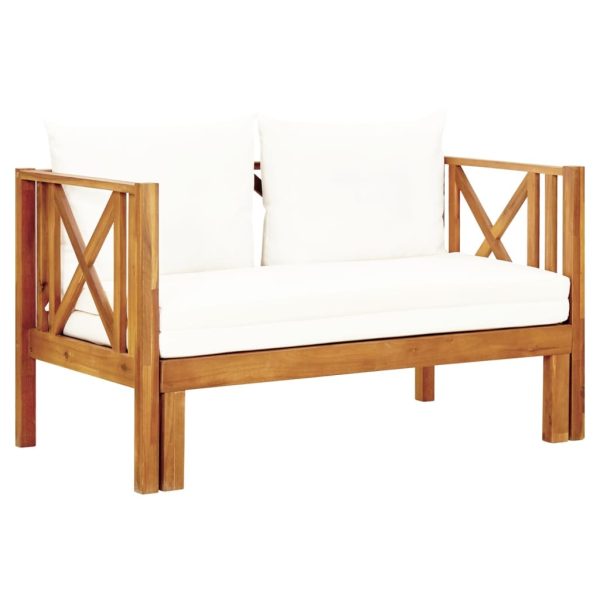 2-Seater Garden Bench with Cushions Solid Acacia Wood – 122 cm, Cream