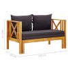 2-Seater Garden Bench with Cushions Solid Acacia Wood – 122 cm, Dark Grey