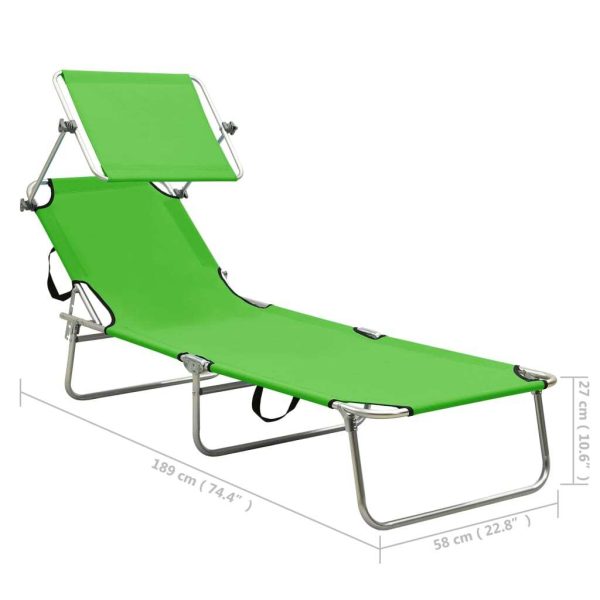 Folding Sun Lounger with Canopy Steel and Fabric – Green