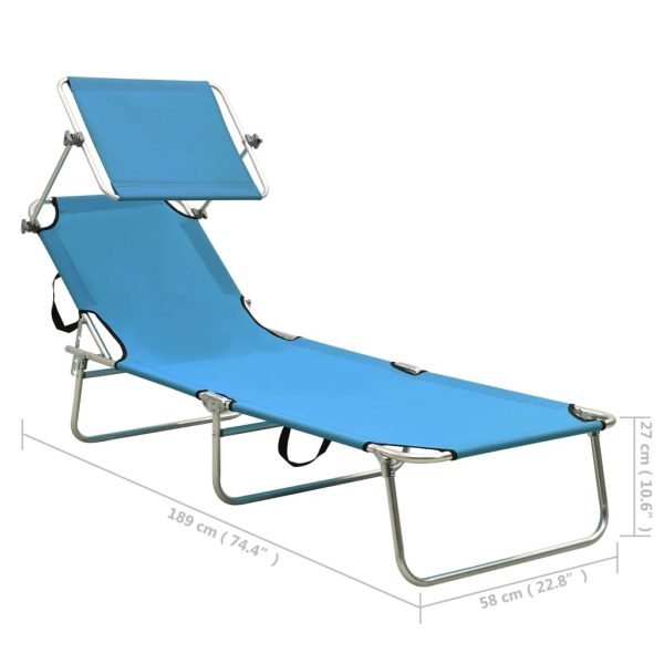 Folding Sun Lounger with Canopy Steel and Fabric – Turquoise