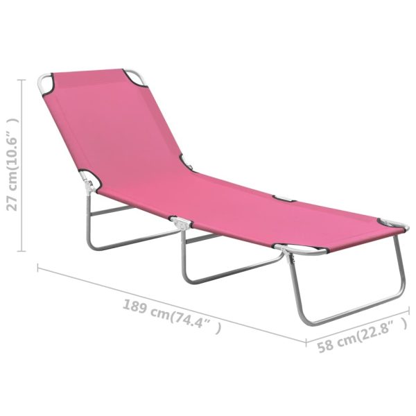 Folding Sun Lounger Powder-coated Steel – Pink