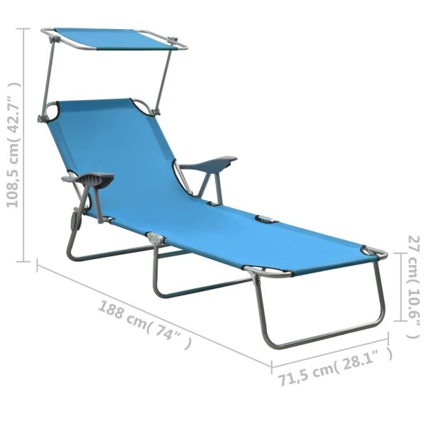 Sun Lounger with Canopy Steel – Blue