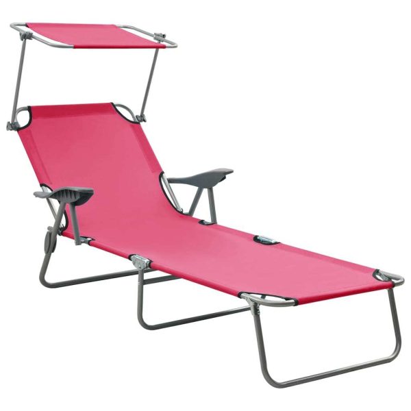 Sun Lounger with Canopy Steel – Pink