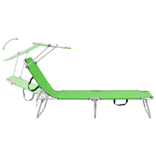 Folding Sun Lounger with Canopy Aluminium – Green