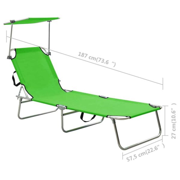 Folding Sun Lounger with Canopy Aluminium – Green
