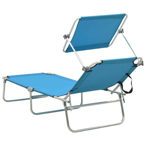 Folding Sun Lounger with Canopy Aluminium – Blue