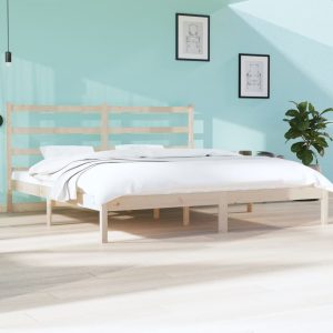 Agery Bed Frame Solid Wood Pine – KING, Brown