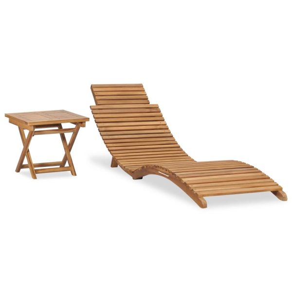 Folding Sun Lounger Solid Teak Wood – With Table, 1