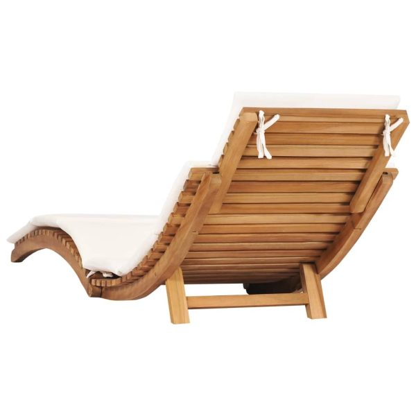 Folding Sun Lounger with Cushion Solid Teak Wood – White, 1