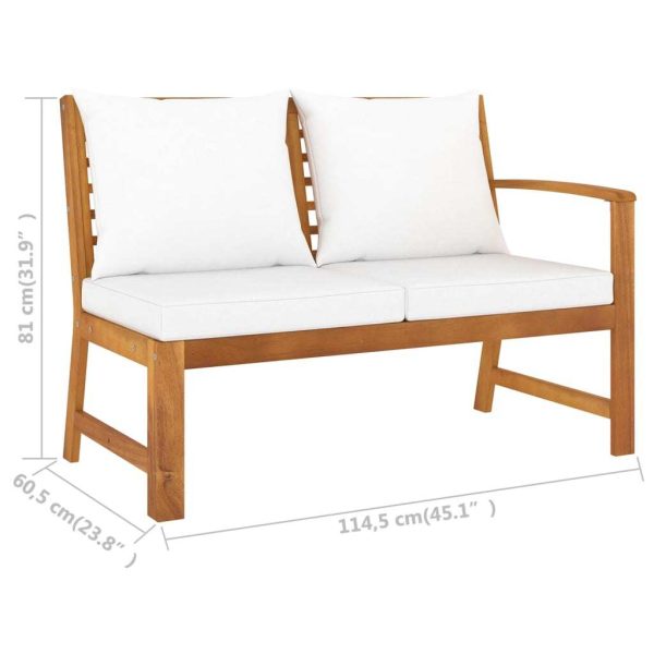 Garden Bench 114.5 cm with Cushion Solid Acacia Wood – Cream, 2-Seater With Left Armrest