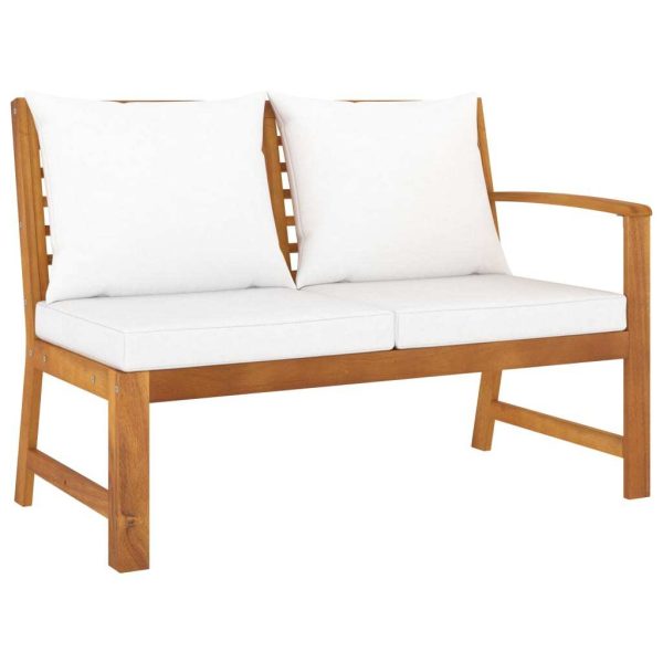 Garden Bench 114.5 cm with Cushion Solid Acacia Wood – Cream, 2-Seater With Left Armrest